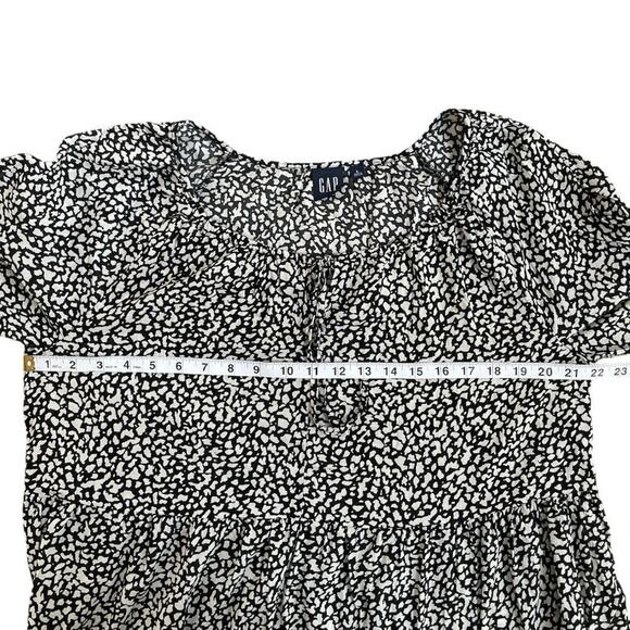 GAP Women's Tie Front Peplum Top Long Sleeve Black White Animal Print Sz Large - Picture 8 of 9